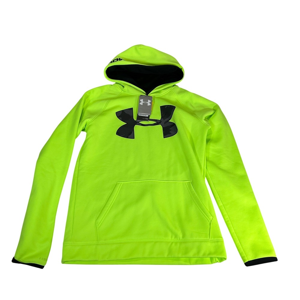 Under Armour Boys YXL Storm ColdGear Hoodie Neon Yellow Camo Logo 1281073 NWT